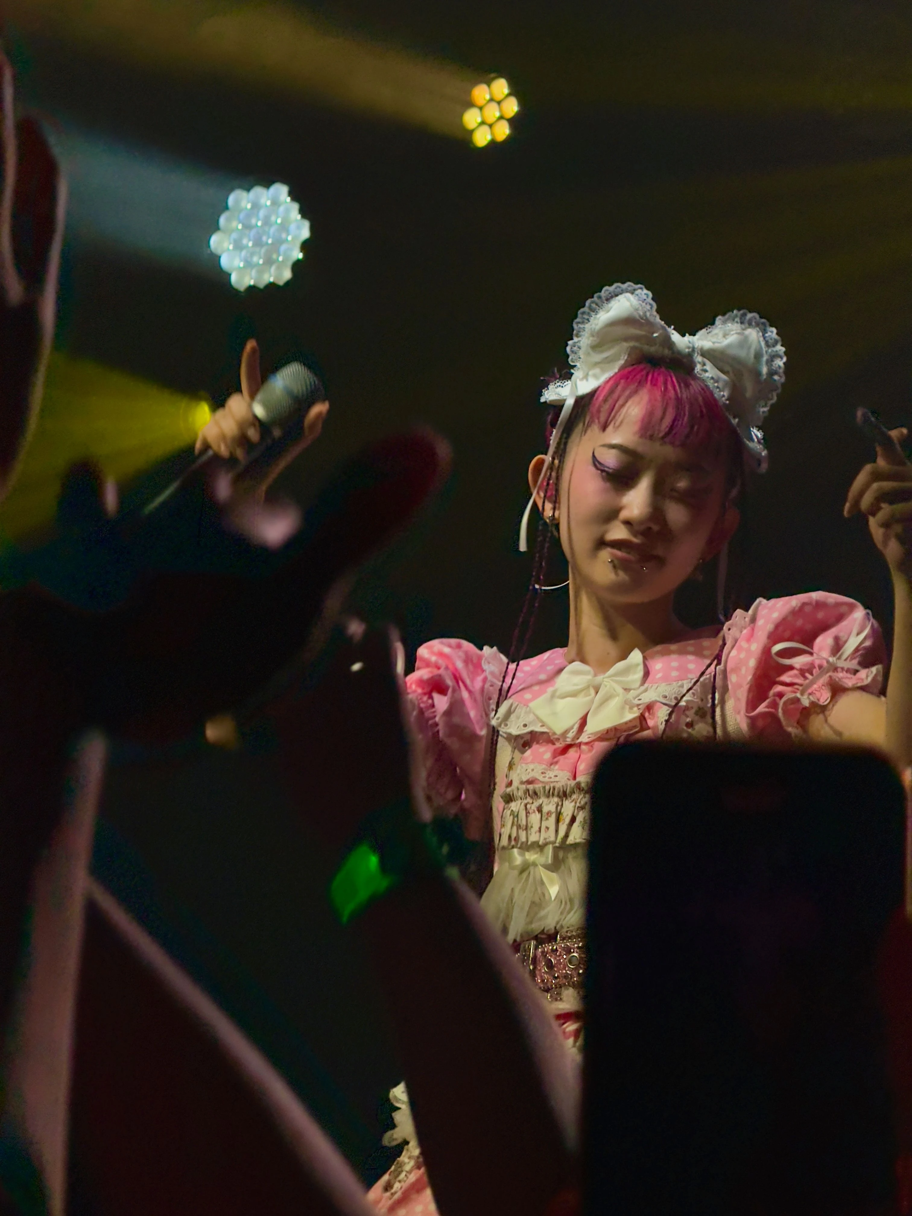 롤리타 패션 복장을 한 WEDNESDAY CAMPANELLA(수요일의 캄파넬라)의 우타하가 눈을 감고 춤을 추고 있다. 객석에는 팔을 뻗은 관객들의 손이 보인다.